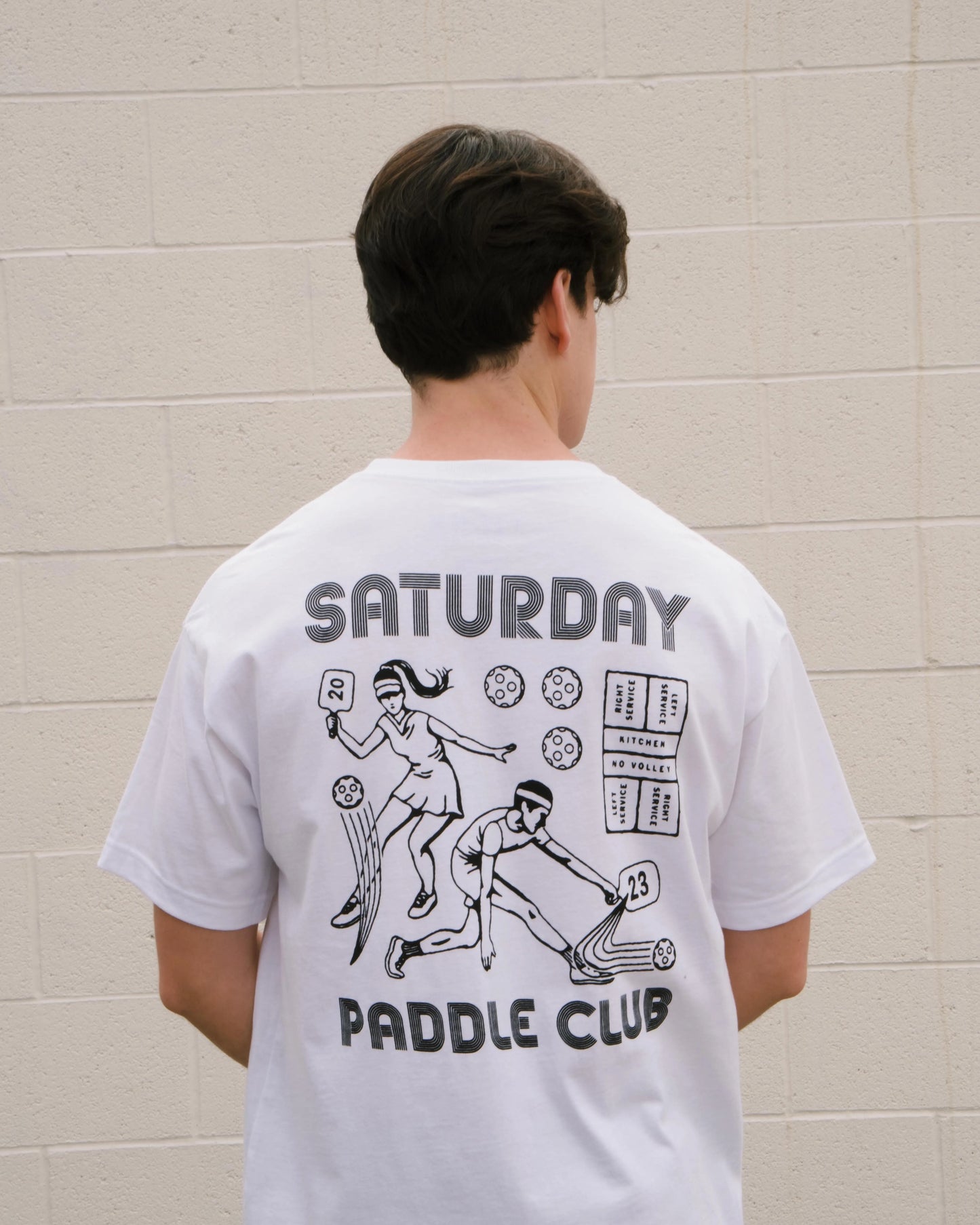 Retro Saturday Paddle Club Pickleball Tee (White) - KTCHN